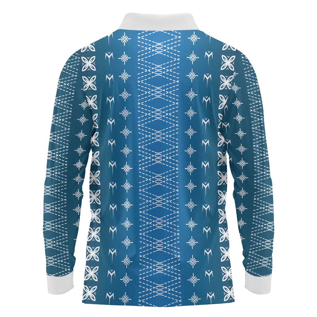 Blue Samoa Malu Tattoo Inspired Long Sleeve Polo Shirt LT05 - Polynesian Pride