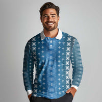 Blue Samoa Malu Tattoo Inspired Long Sleeve Polo Shirt LT05 - Polynesian Pride