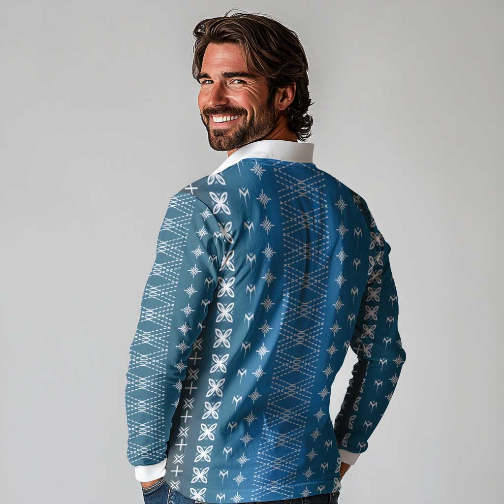 Blue Samoa Malu Tattoo Inspired Long Sleeve Polo Shirt LT05 - Polynesian Pride