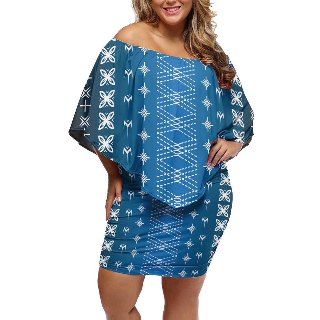 Blue Samoa Malu Tattoo Inspired Off Shoulder Short Dress LT05 Women Blue - Polynesian Pride