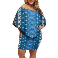 Blue Samoa Malu Tattoo Inspired Off Shoulder Short Dress LT05 Women Blue - Polynesian Pride