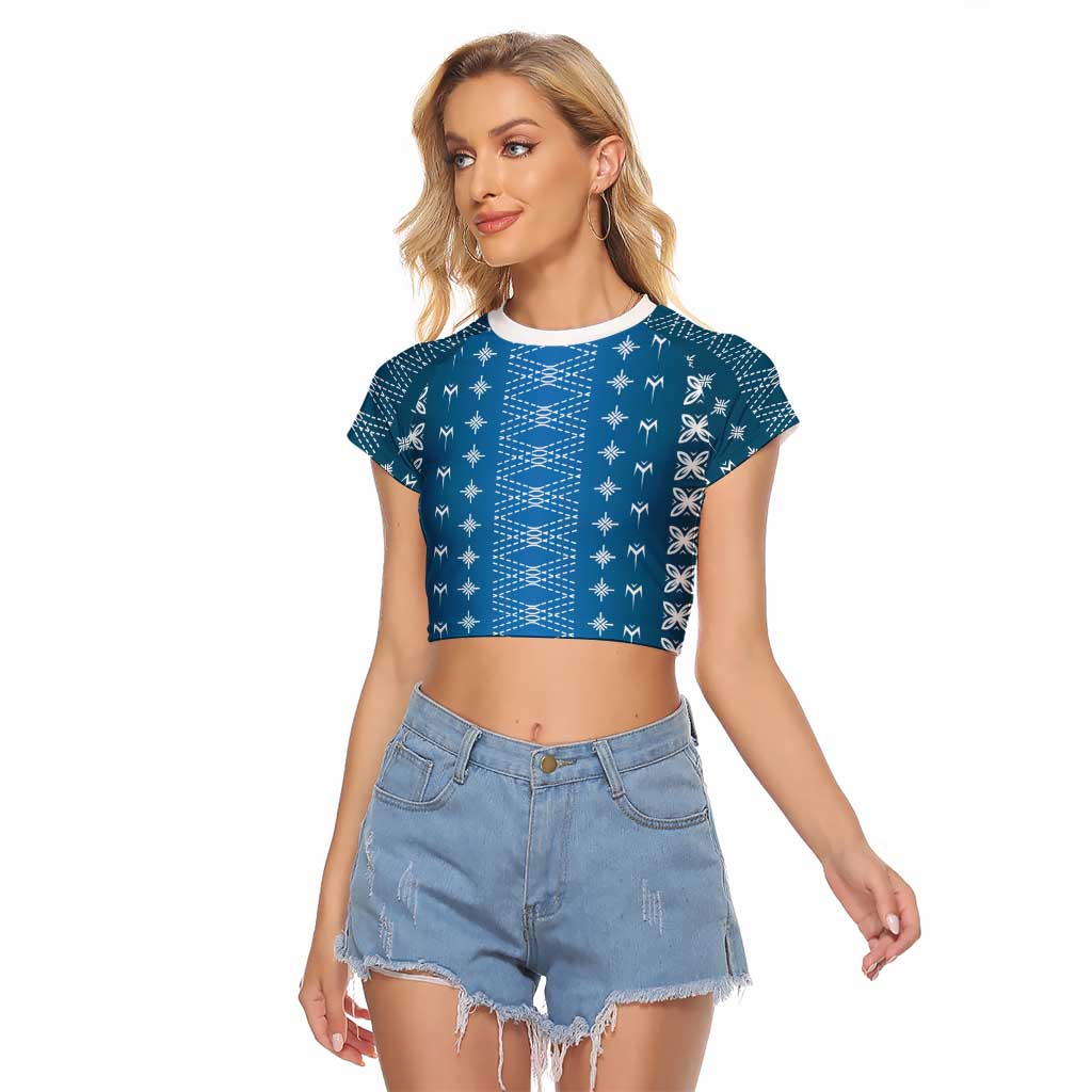 Blue Samoa Malu Tattoo Inspired Raglan Cropped T Shirt LT05 Female Blue - Polynesian Pride