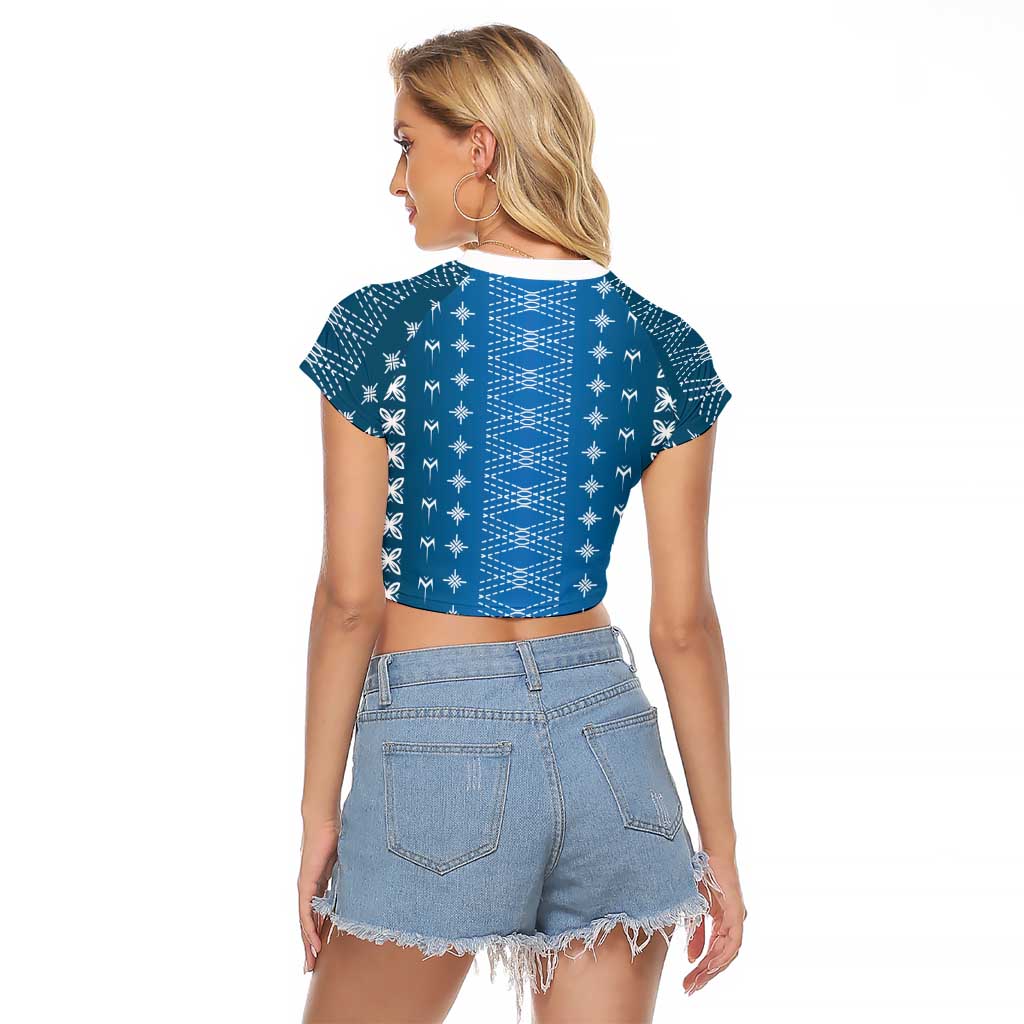 Blue Samoa Malu Tattoo Inspired Raglan Cropped T Shirt LT05 - Polynesian Pride