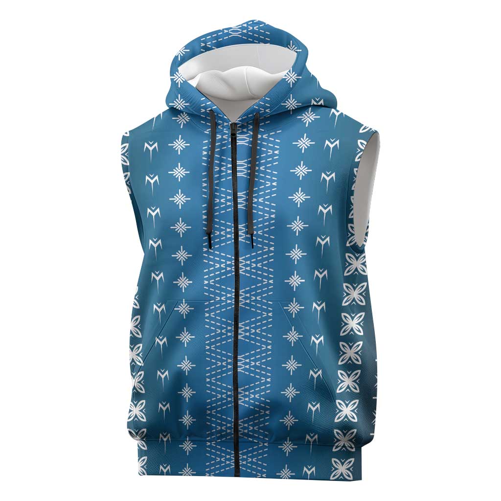Blue Samoa Malu Tattoo Inspired Sleeveless Zip Hoodie - Polynesian Pride