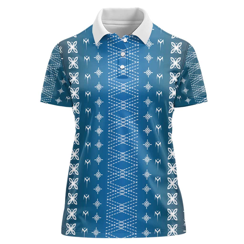 Blue Samoa Malu Tattoo Inspired Women Polo Shirt - Polynesian Pride
