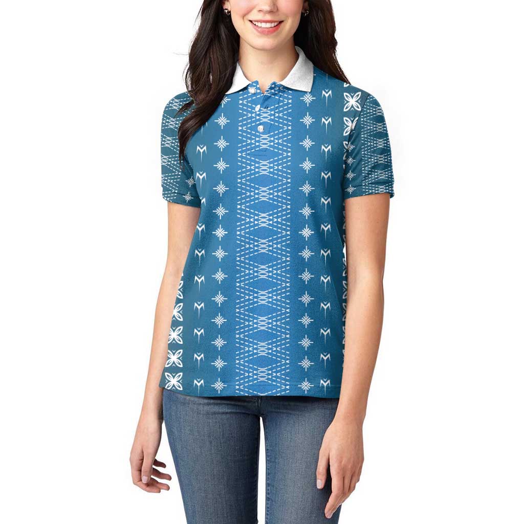 Blue Samoa Malu Tattoo Inspired Women Polo Shirt - Polynesian Pride