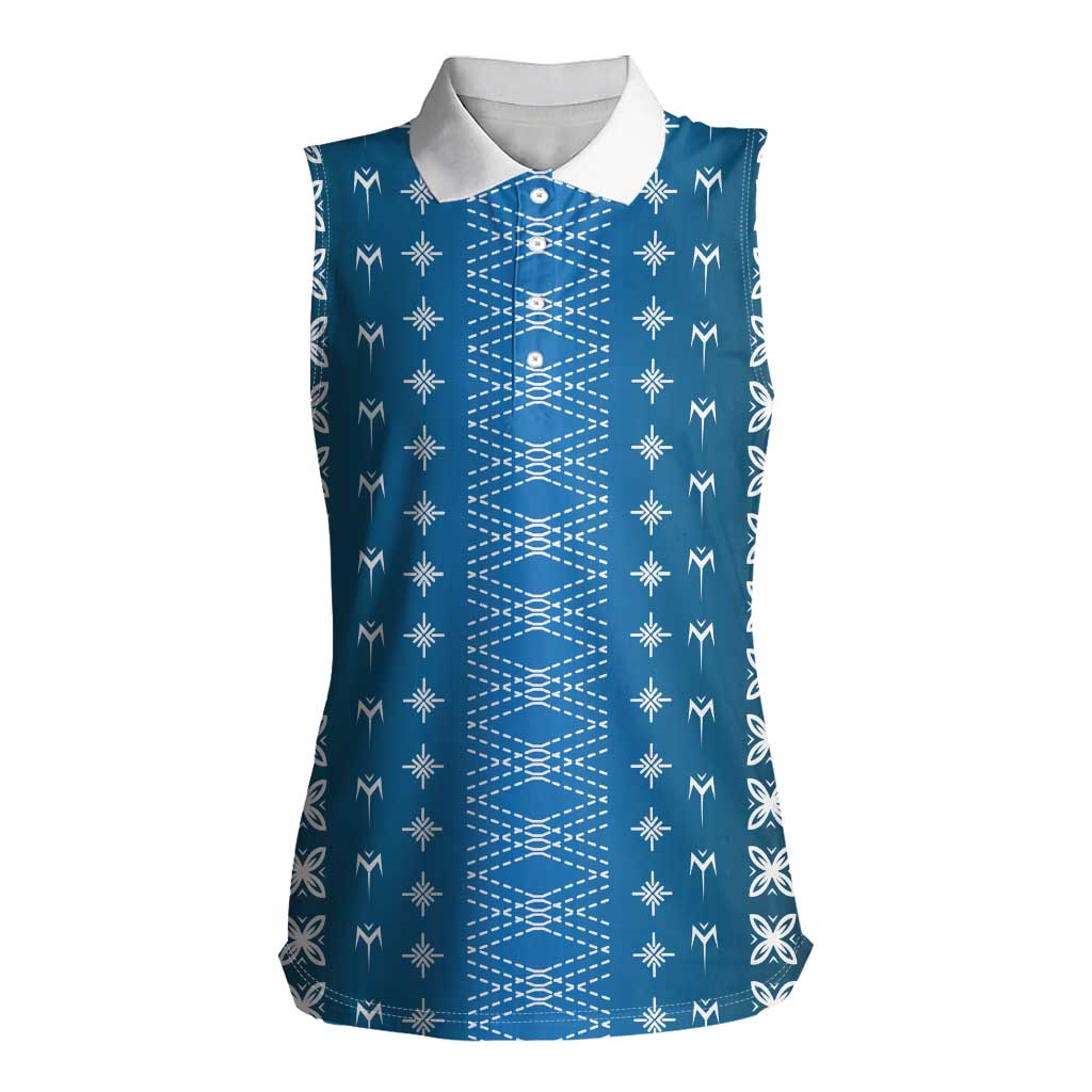 Blue Samoa Malu Tattoo Inspired Women Sleeveless Polo Shirt LT05 Female Blue - Polynesian Pride