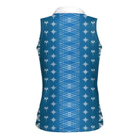 Blue Samoa Malu Tattoo Inspired Women Sleeveless Polo Shirt LT05 - Polynesian Pride