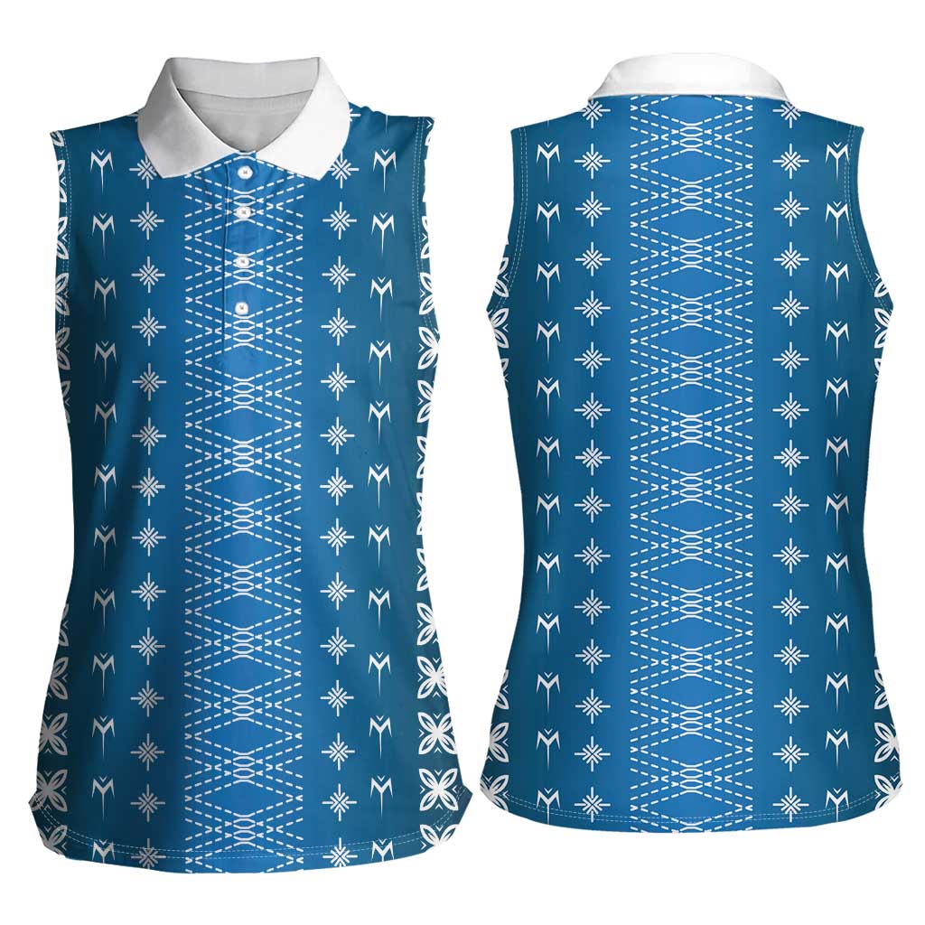 Blue Samoa Malu Tattoo Inspired Women Sleeveless Polo Shirt LT05 - Polynesian Pride