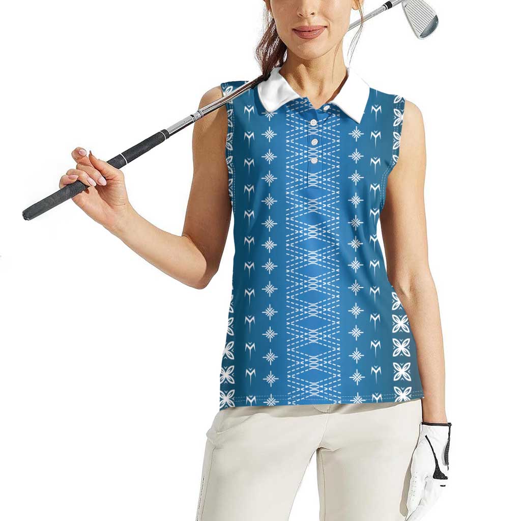 Blue Samoa Malu Tattoo Inspired Women Sleeveless Polo Shirt LT05 - Polynesian Pride
