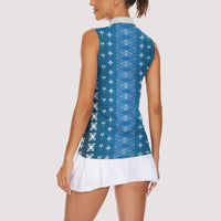 Blue Samoa Malu Tattoo Inspired Women Sleeveless Polo Shirt LT05 - Polynesian Pride