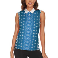 Blue Samoa Malu Tattoo Inspired Women Sleeveless Polo Shirt LT05 - Polynesian Pride
