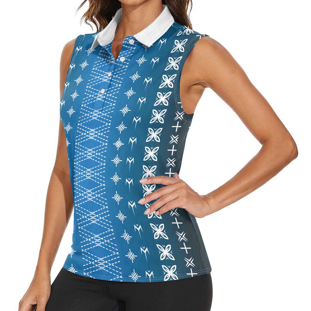 Blue Samoa Malu Tattoo Inspired Women Sleeveless Polo Shirt LT05 - Polynesian Pride