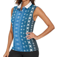 Blue Samoa Malu Tattoo Inspired Women Sleeveless Polo Shirt LT05 - Polynesian Pride