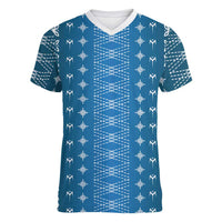 Blue Samoa Malu Tattoo Inspired Women V-Neck T-Shirt - Polynesian Pride