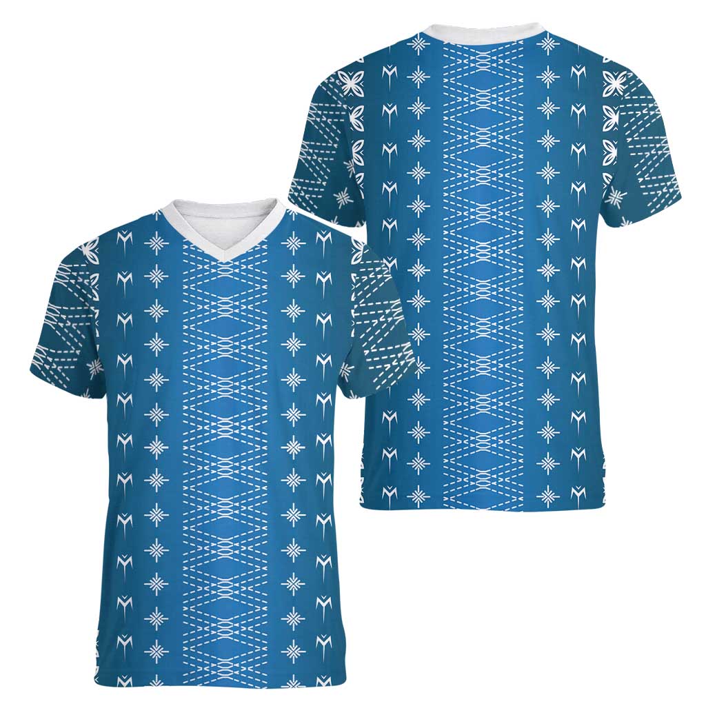 Blue Samoa Malu Tattoo Inspired Women V-Neck T-Shirt - Polynesian Pride