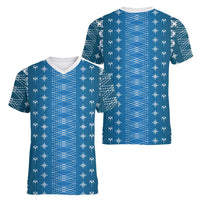 Blue Samoa Malu Tattoo Inspired Women V-Neck T-Shirt - Polynesian Pride