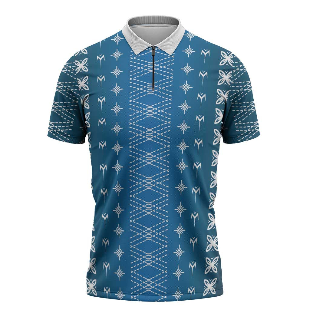 Blue Samoa Malu Tattoo Inspired Zipper Polo Shirt LT05 Blue - Polynesian Pride