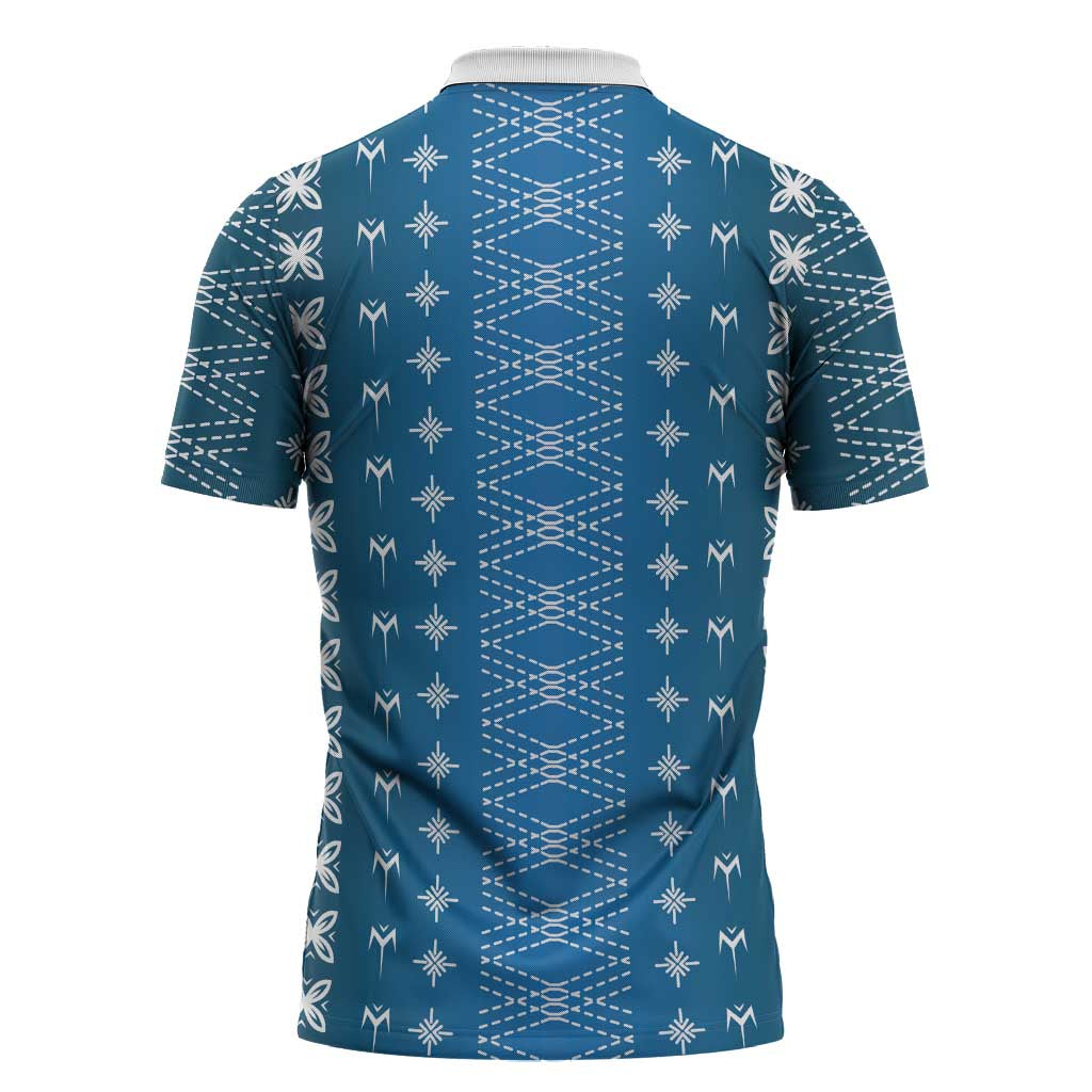 Blue Samoa Malu Tattoo Inspired Zipper Polo Shirt LT05 - Polynesian Pride
