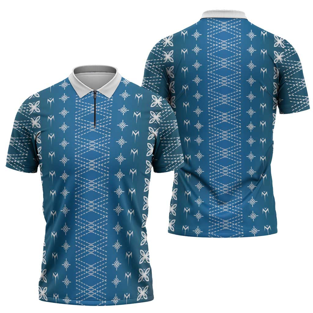 Blue Samoa Malu Tattoo Inspired Zipper Polo Shirt LT05 - Polynesian Pride