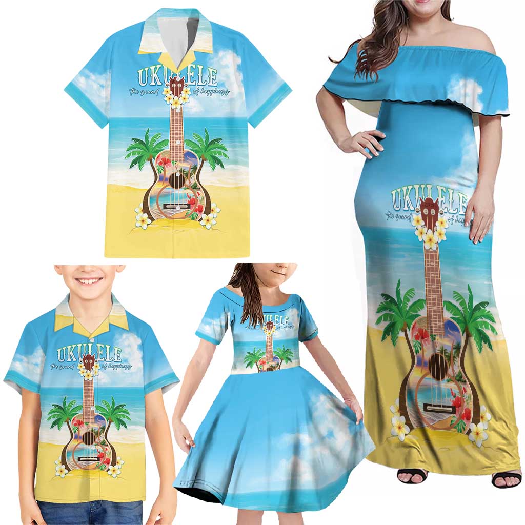 Hawaiian Ukulele Family Matching Off Shoulder Maxi Dress and Hawaiian Shirt Sound Of Happiness