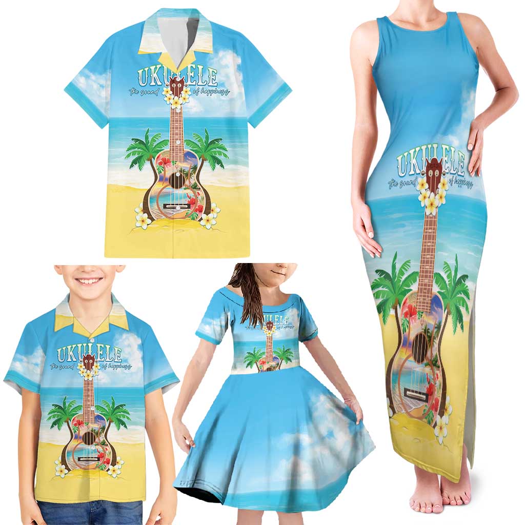 Hawaiian Ukulele Family Matching Tank Maxi Dress and Hawaiian Shirt Sound Of Happiness