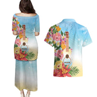 National Ukulele Day Couples Matching Puletasi and Hawaiian Shirt Tropical Vibe