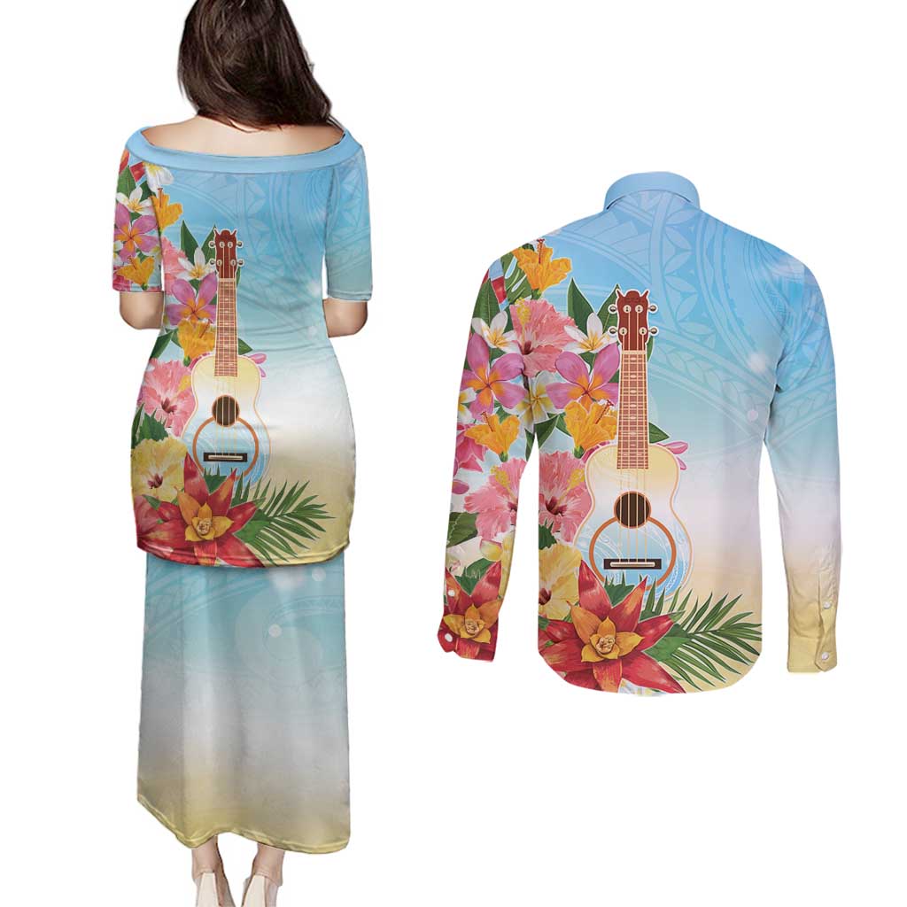 National Ukulele Day Couples Matching Puletasi and Long Sleeve Button Shirt Tropical Vibe LT05 - Polynesian Pride