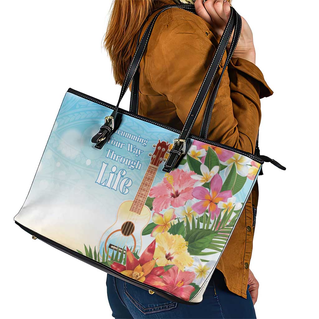 National Ukulele Day Leather Tote Bag Tropical Vibe