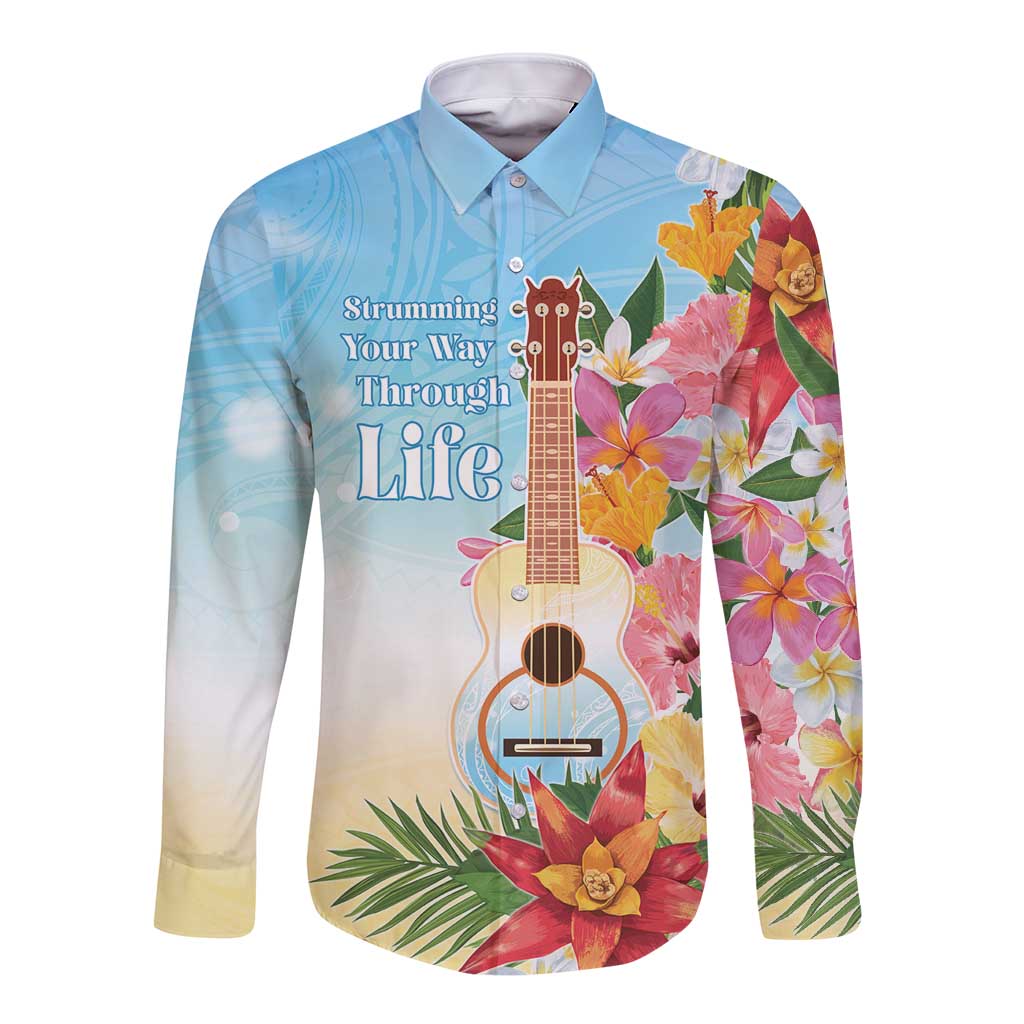 National Ukulele Day Long Sleeve Button Shirt Tropical Vibe LT05 Unisex Colorful - Polynesian Pride