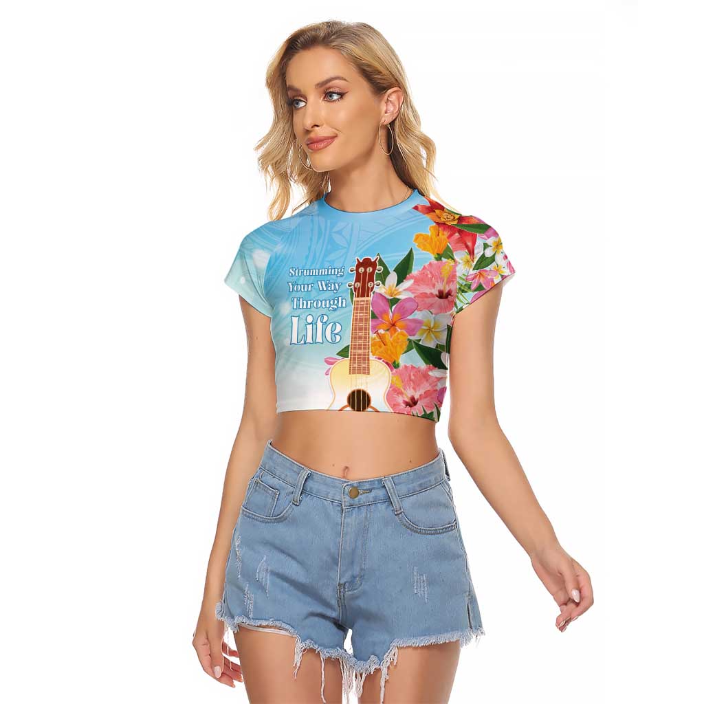 National Ukulele Day Raglan Cropped T Shirt Tropical Vibe LT05 Female Colorful - Polynesian Pride