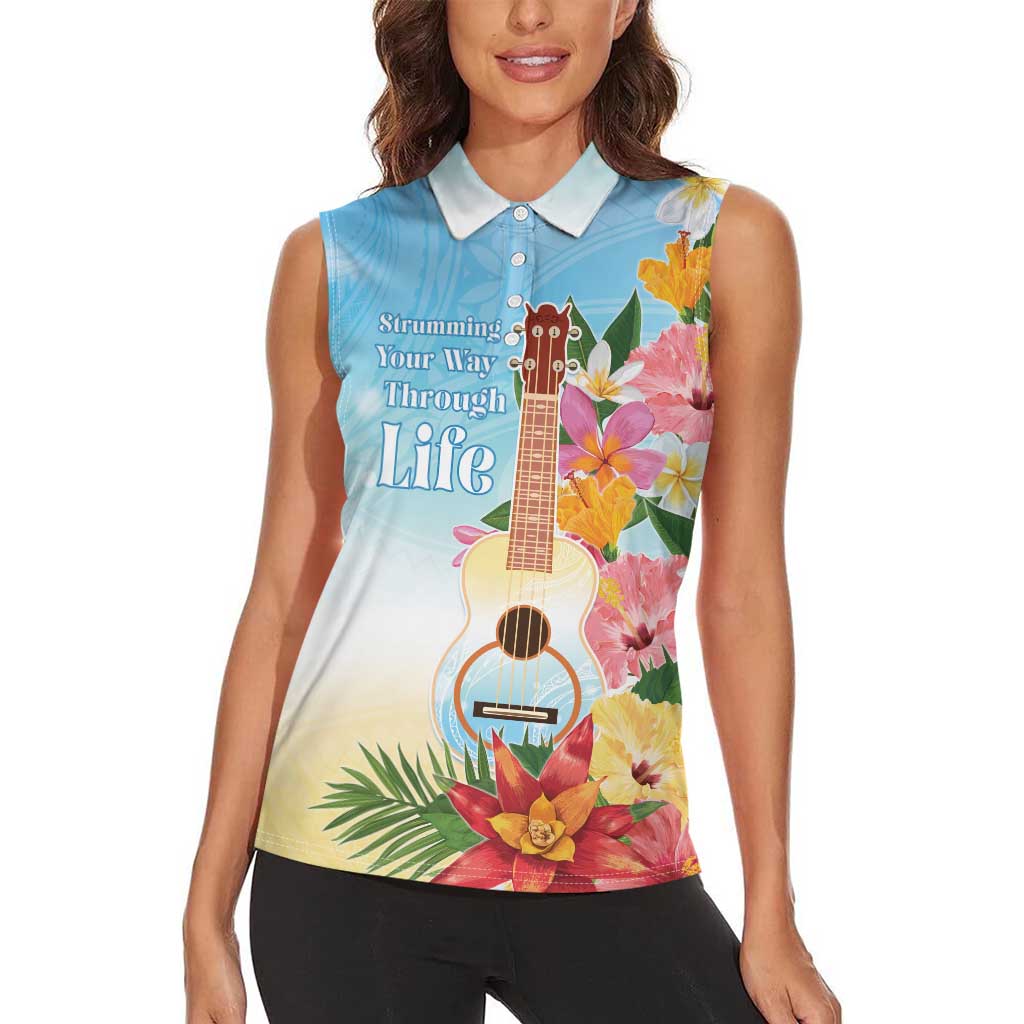 National Ukulele Day Women Sleeveless Polo Shirt Tropical Vibe