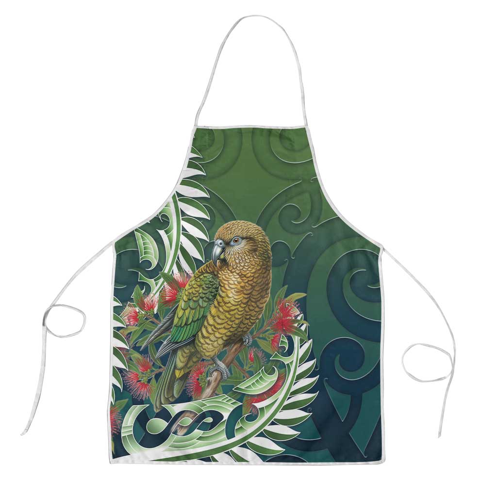 New Zealand Kea Bird Apron With Maori Koru Fern LT05 Green - Polynesian Pride