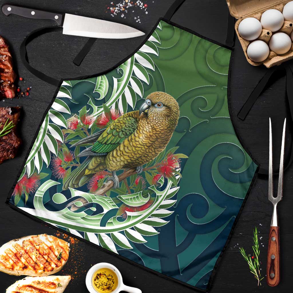 New Zealand Kea Bird Apron With Maori Koru Fern LT05 Green - Polynesian Pride