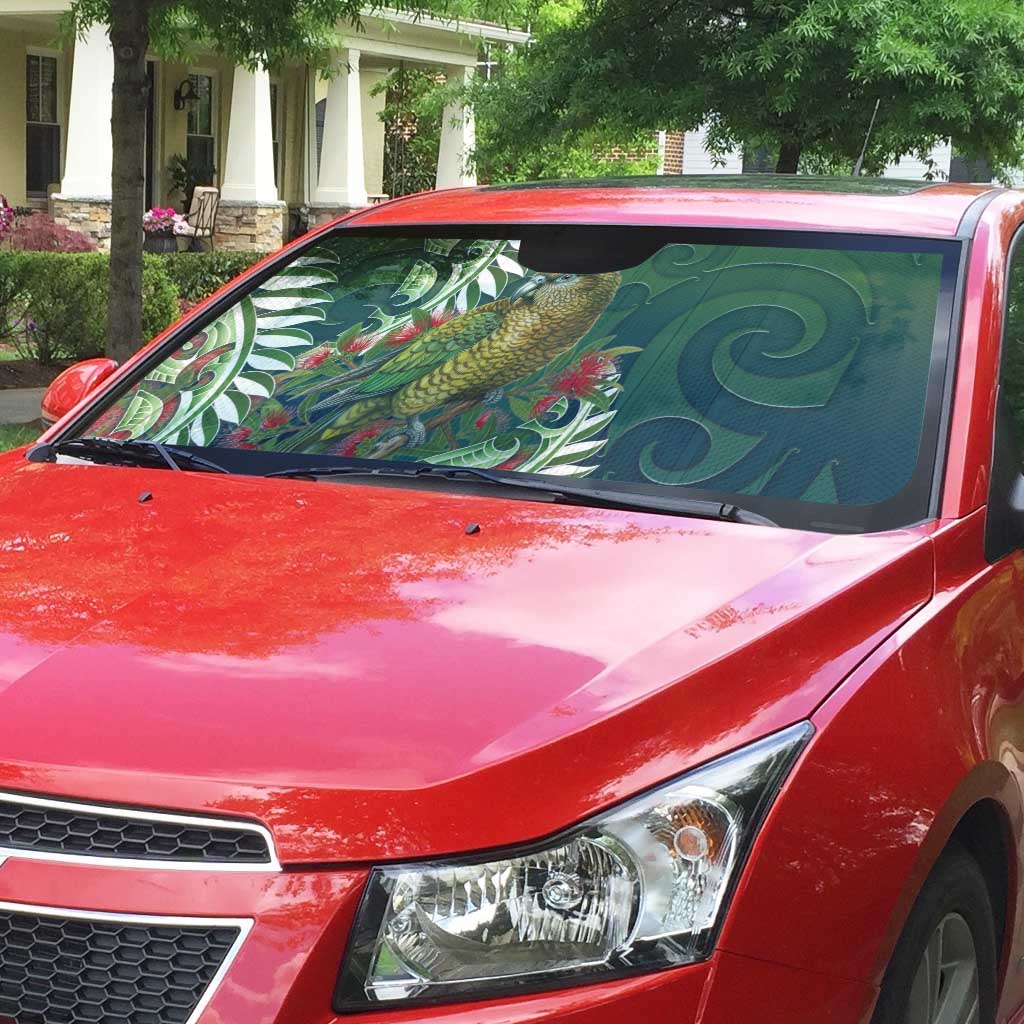 New Zealand Kea Bird Auto Sun Shade With Maori Koru Fern LT05 - Polynesian Pride