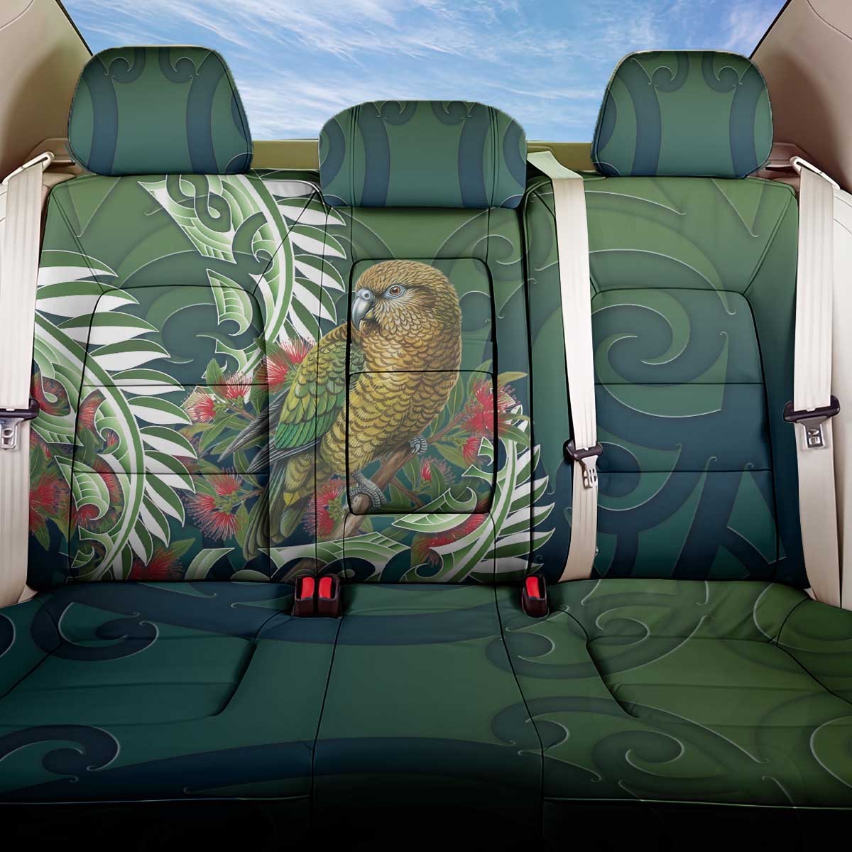New Zealand Kea Bird Back Car Seat Cover With Maori Koru Fern LT05 One Size Green - Polynesian Pride