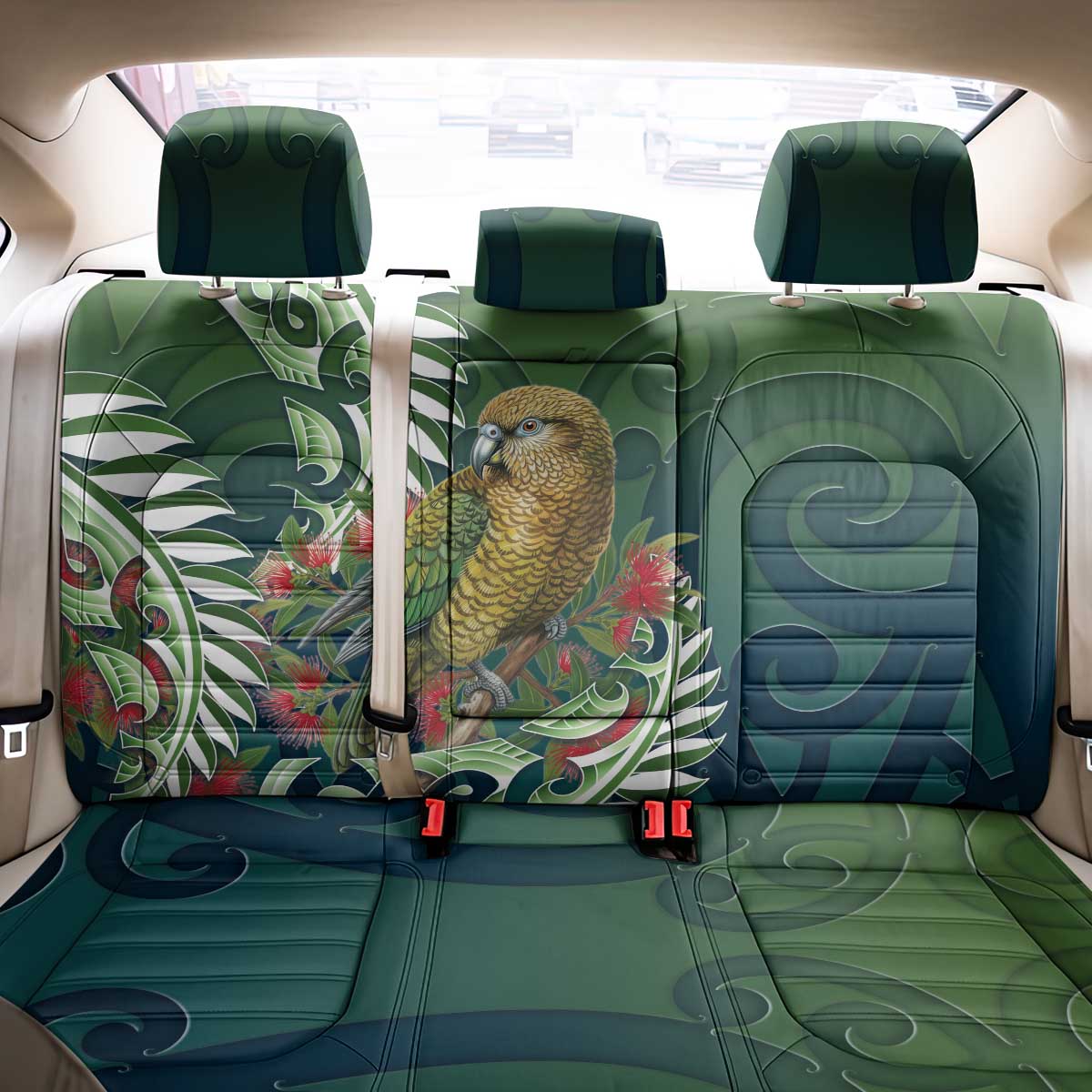 New Zealand Kea Bird Back Car Seat Cover With Maori Koru Fern LT05 - Polynesian Pride