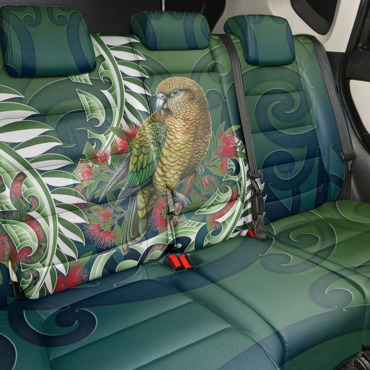 New Zealand Kea Bird Back Car Seat Cover With Maori Koru Fern LT05 - Polynesian Pride