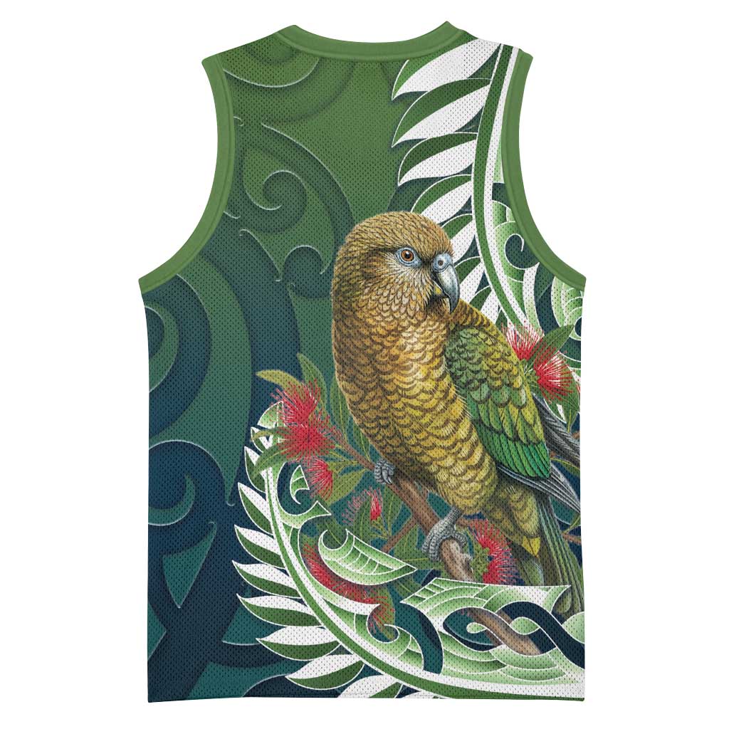 New Zealand Kea Bird Basketball Jersey With Maori Koru Fern LT05 - Polynesian Pride