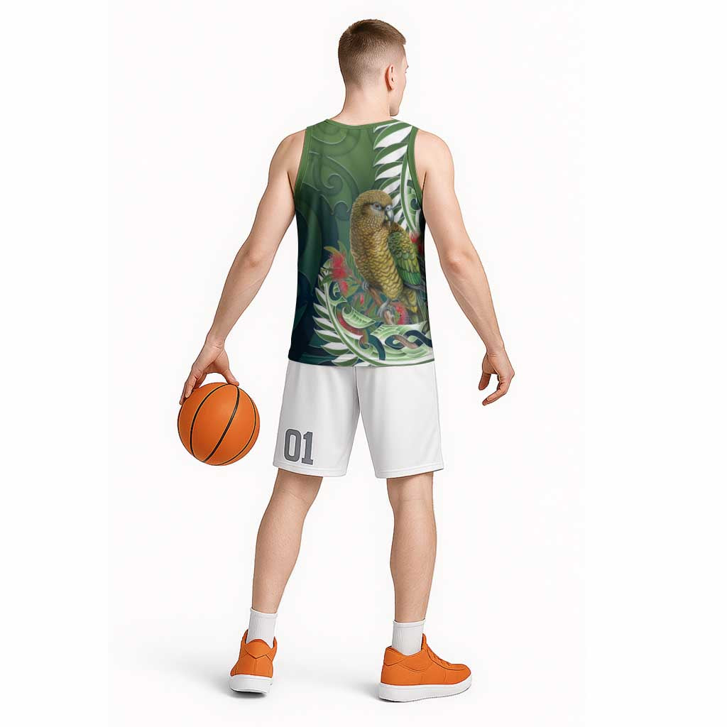 New Zealand Kea Bird Basketball Jersey With Maori Koru Fern LT05 - Polynesian Pride