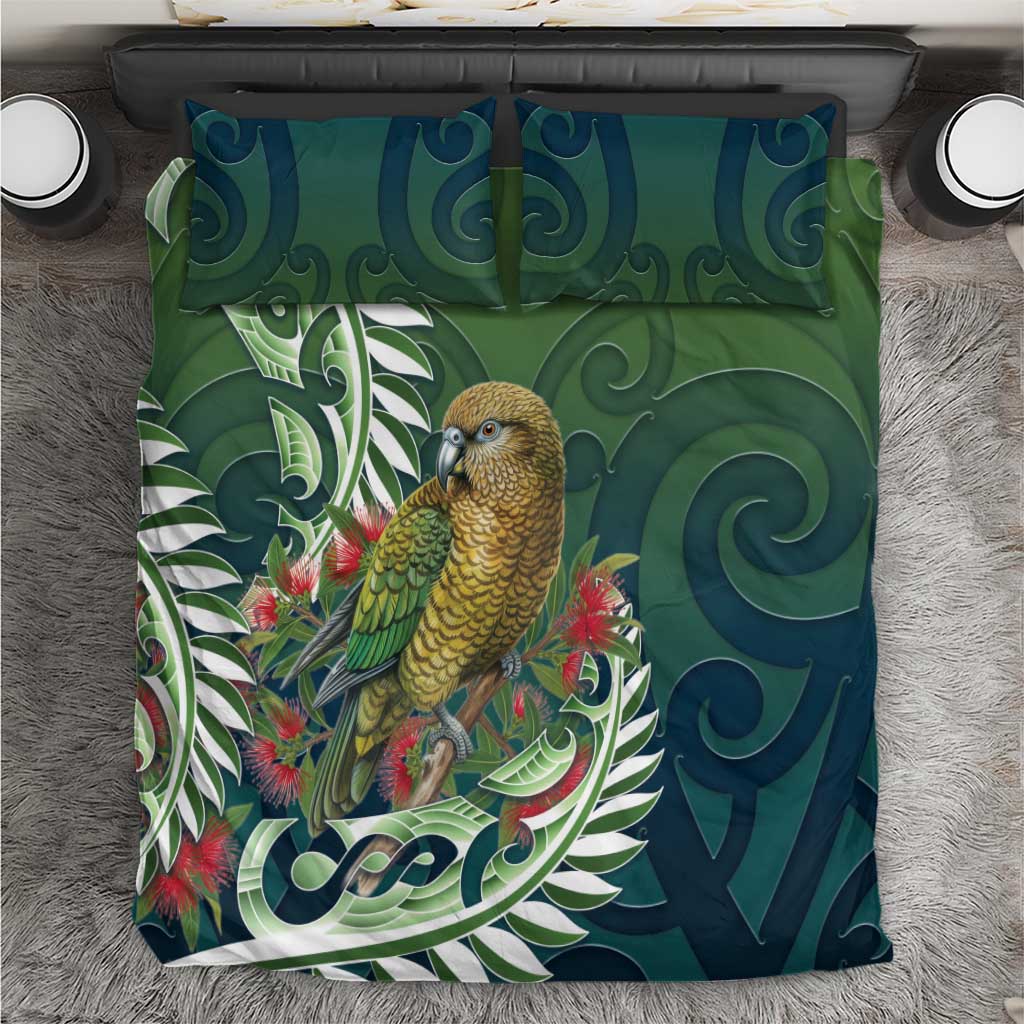 New Zealand Kea Bird Bedding Set With Maori Koru Fern LT05 Green - Polynesian Pride