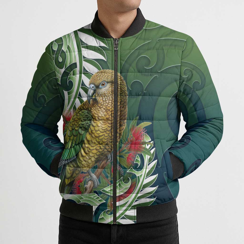 New Zealand Kea Bird Bomber Puffer Jacket With Maori Koru Fern LT05 - Polynesian Pride