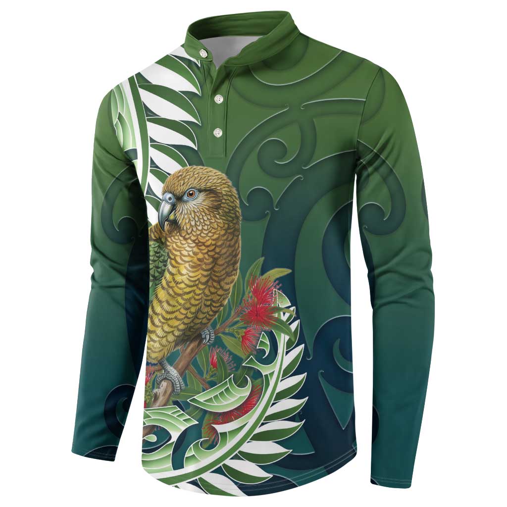 New Zealand Kea Bird Button Sweatshirt With Maori Koru Fern LT05 - Polynesian Pride