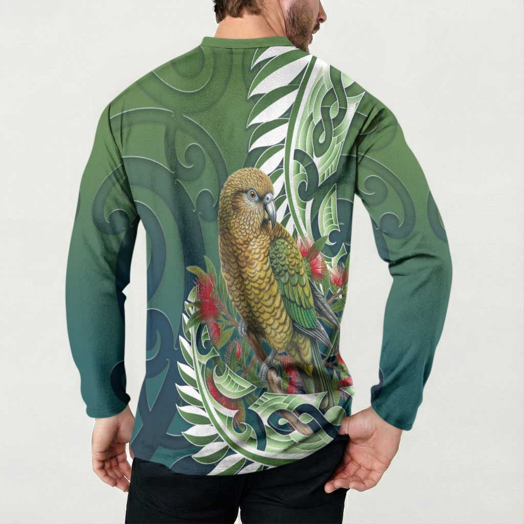 New Zealand Kea Bird Button Sweatshirt With Maori Koru Fern LT05 - Polynesian Pride