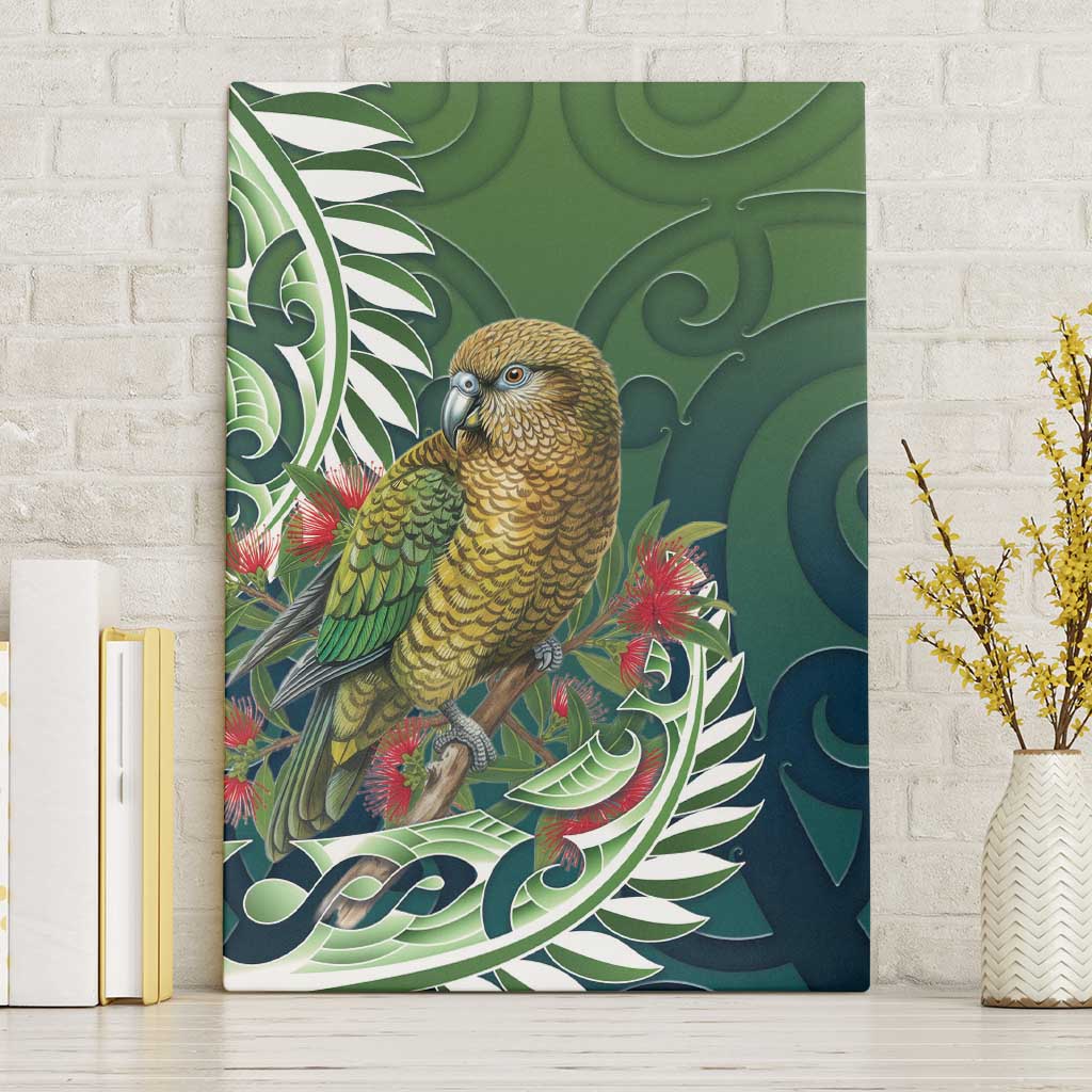New Zealand Kea Bird Canvas Wall Art With Maori Koru Fern LT05 Without Frame Green - Polynesian Pride