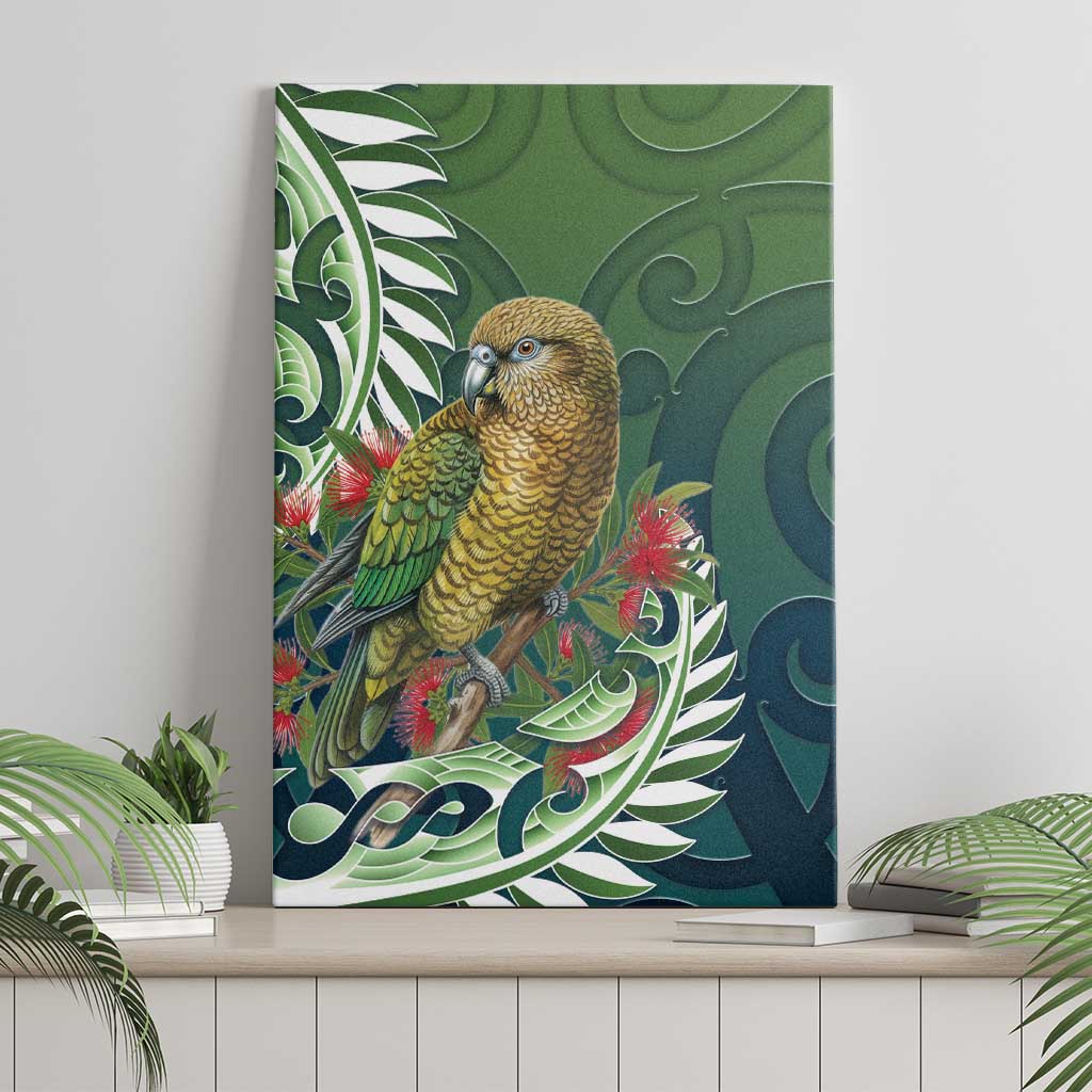 New Zealand Kea Bird Canvas Wall Art With Maori Koru Fern LT05 - Polynesian Pride