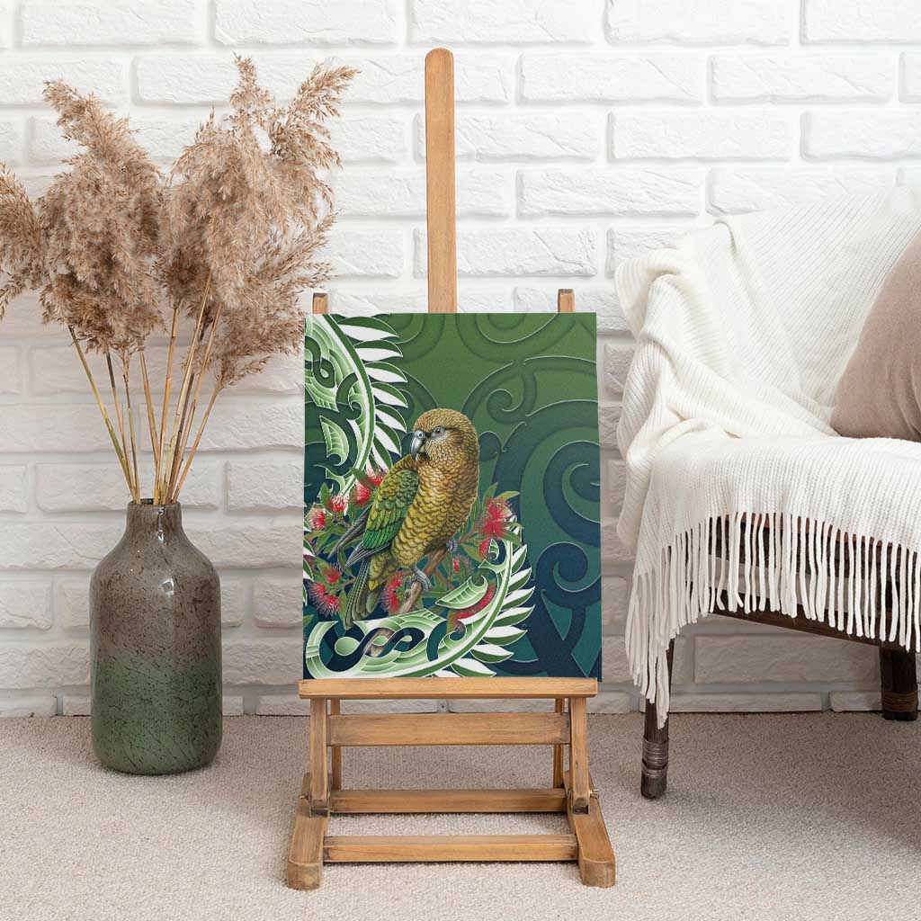 New Zealand Kea Bird Canvas Wall Art With Maori Koru Fern LT05 - Polynesian Pride