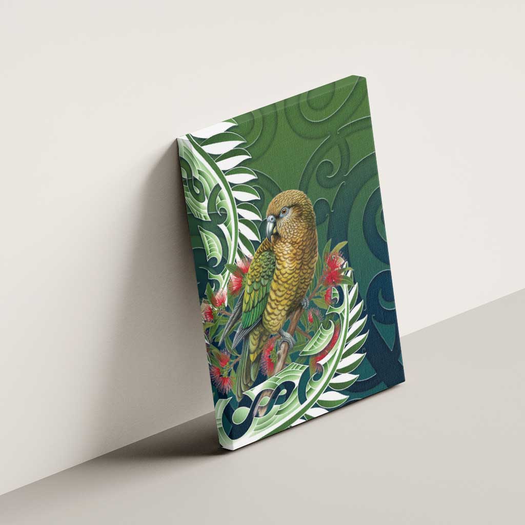 New Zealand Kea Bird Canvas Wall Art With Maori Koru Fern LT05 - Polynesian Pride