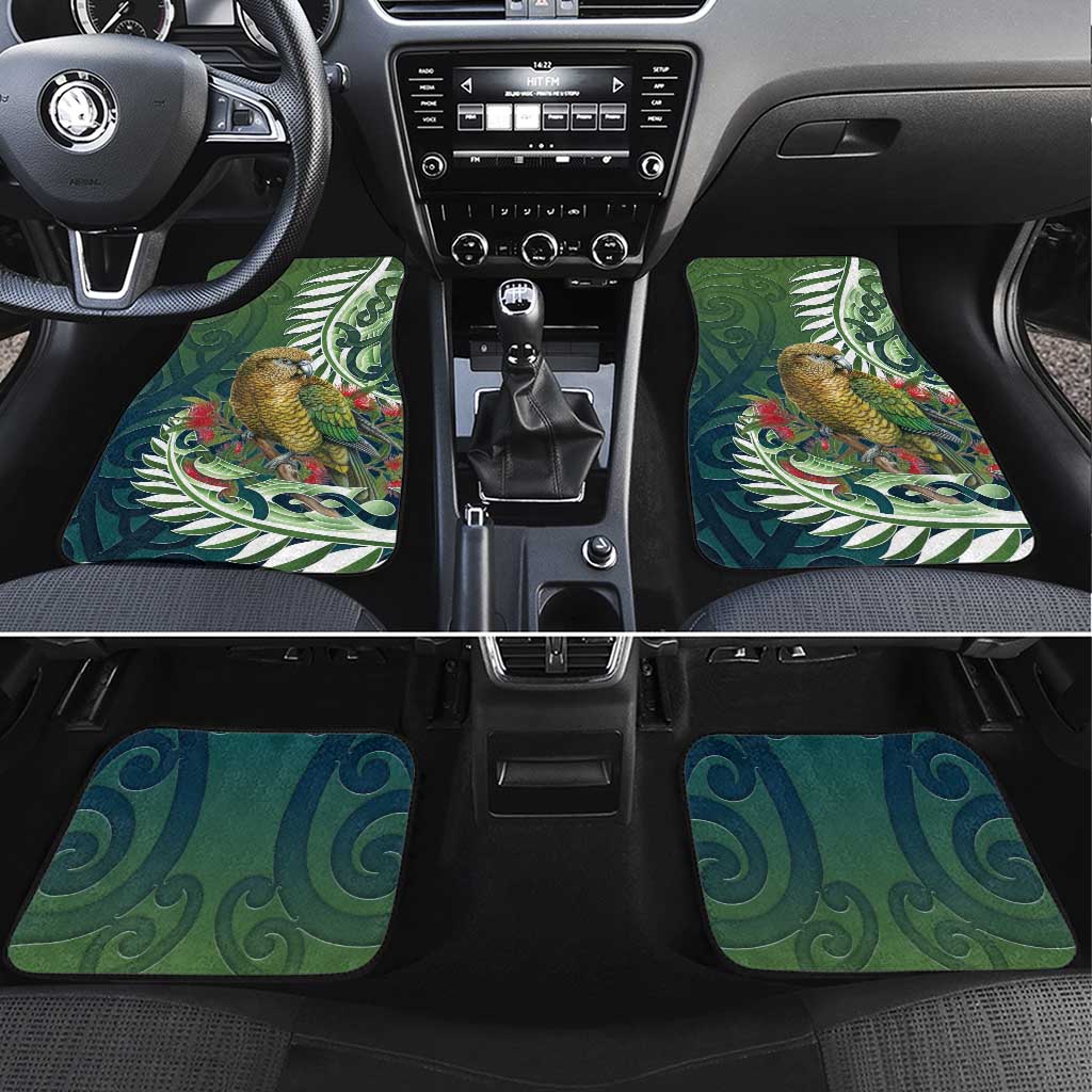 New Zealand Kea Bird Car Mats With Maori Koru Fern LT05 Set 4pcs Green - Polynesian Pride