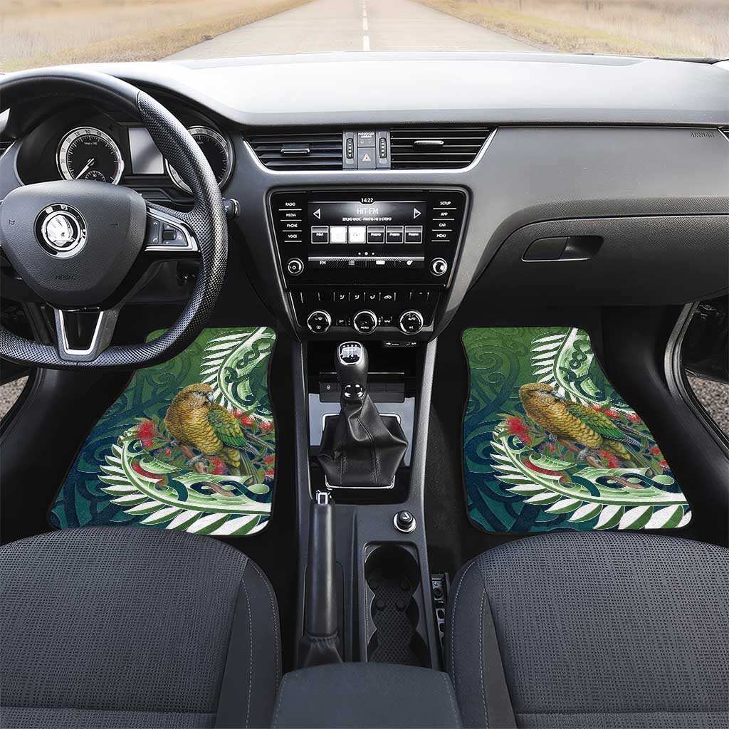 New Zealand Kea Bird Car Mats With Maori Koru Fern LT05 Set 2pcs - Front Green - Polynesian Pride